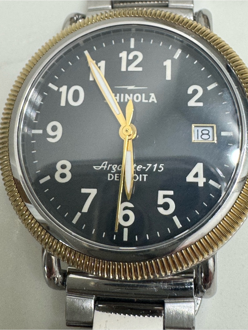 Shinola Two-Tone Black Dial Stainless Steel Watch with Gold Accents